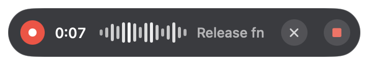 Recording pill: recording, 7 seconds, live waveform